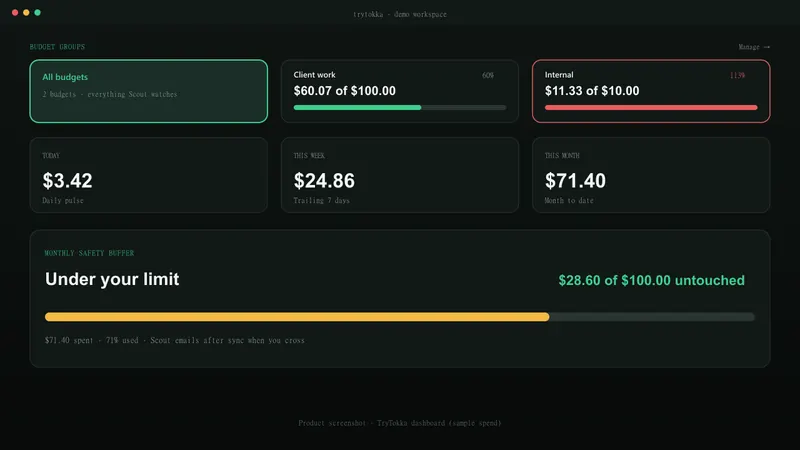 TryTokka spend dashboard screenshot